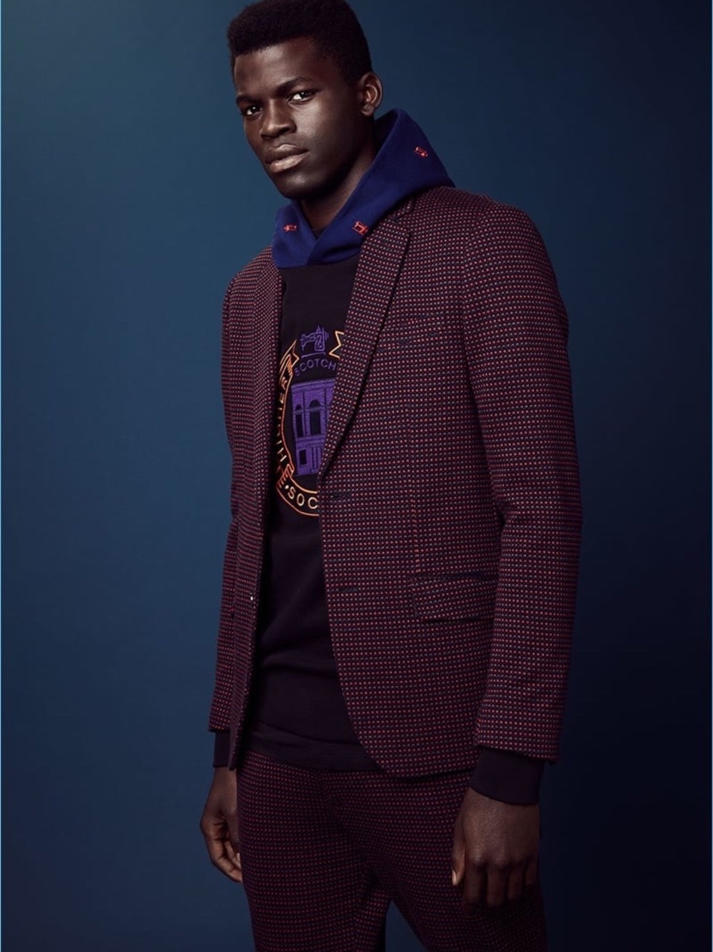 Scotch & Soda Burgundy Micro-Pattern Blazer